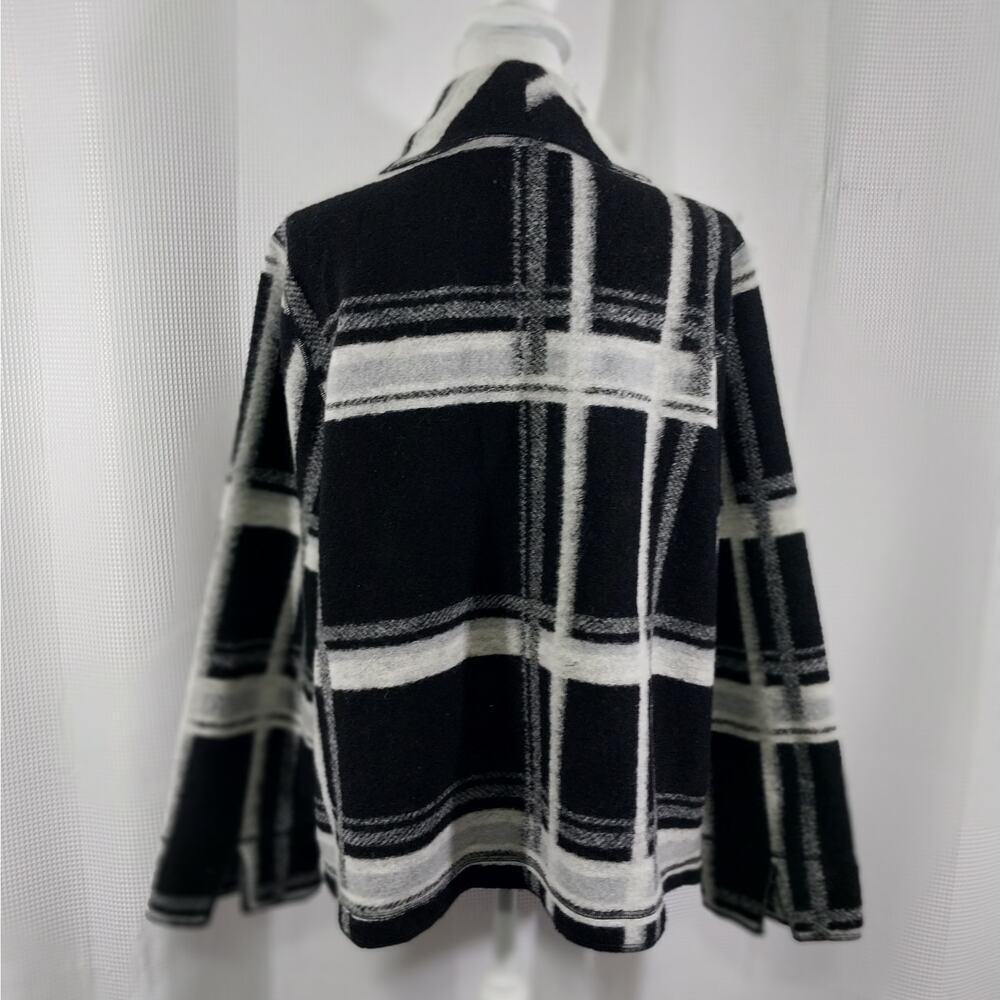 CHICO'S! BLACK & WHITE PLAID FINE WOOL BLEND DECONSTRUCTED JACKET! SZ L - Picture 7 of 12